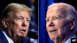 FILE - This combo image shows Republican presidential candidate former President Donald Trump, left, March 9, 2024 and President Joe Biden, right, Jan. 27, 2024.
