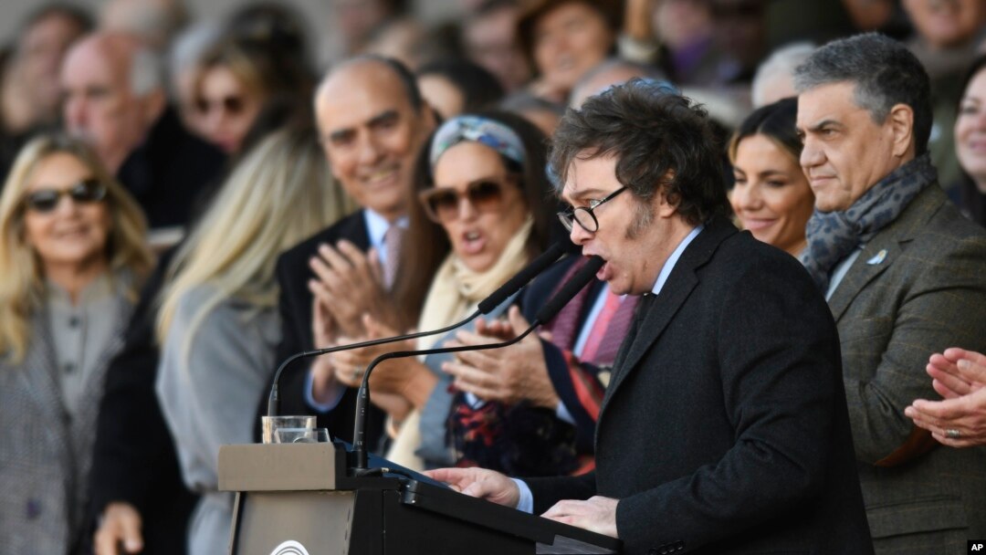 Argentine President Javier Milei speaks at the official opening ceremony for the Rural Society's annual exposition in Buenos Aires, Argentina, July 28, 2024.