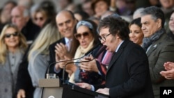 Argentine President Javier Milei speaks at the official opening ceremony for the Rural Society's annual exposition in Buenos Aires, Argentina, July 28, 2024.