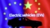 中国与欧盟旗帜与电动车图示 