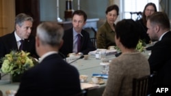 U.S. Secretary of State Antony Blinken speaks during a meeting with Lithuanian Foreign Minister Gabrielius Landsbergis at the U.S. State Department in Washington, March 6, 2023. 