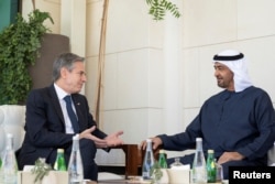 U.S. Secretary of State Antony Blinken meets UAE President Sheikh Mohammed bin Zayed Al Nahyan in Abu Dhabi, United Arab Emirates, Jan. 8, 2024. (Abdulla Al Bedwawi/UAE Presidential Court/Handout via Reuters)