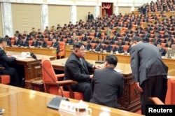 North Korean leader Kim Jong Un attends the 7th plenary meeting of the 8th Central Committee of the Workers' Party of Korea (WPK) in Pyongyang, North Korea, February 26, 2023 in this photo released by North Korea's Korean Central News Agency (KCNA).