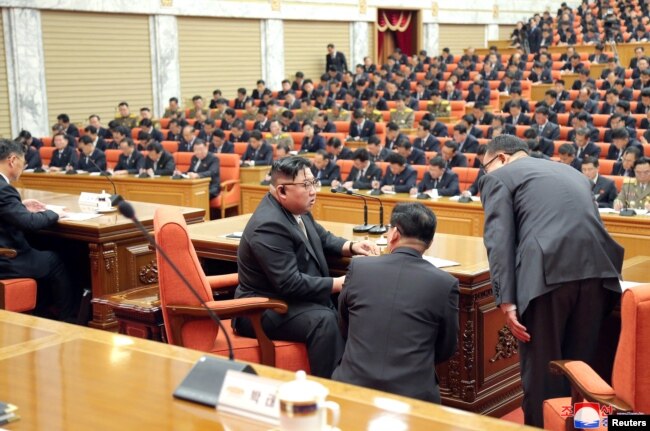 North Korean leader Kim Jong Un attends the 7th plenary meeting of the 8th Central Committee of the Workers' Party of Korea (WPK) in Pyongyang, North Korea, February 26, 2023 in this photo released by North Korea's Korean Central News Agency (KCNA).