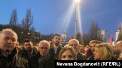 Predsednica stranke Zavetnici, Milica Đurđević Stamenkovski, na protestu protiv evropskog plana za Kosovo, u Beogradu 17. marta 2023.