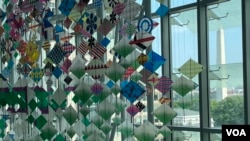 "Kites," created by artist Jacob Hashimoto in 2013, on display at the U.S. General Services Administration headquarters building in Washington, July 13, 2023.