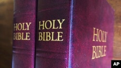 FILE - Bibles are displayed in Miami on July 5, 2019.