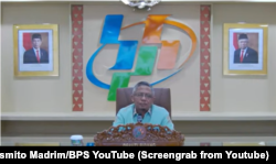 Deputi Bidang Neraca dan Analisis Statistik Badan Pusat Statistik (BPS) M Edy Mahmud menyampaikan perkembangan terbaru ekonomi Indonesia pada Jumat, 5 Mei 2023. (Foto: Tangkapan layar YouTube)