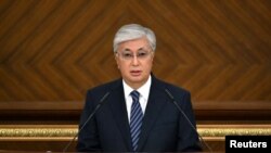 Presiden Kazakhstan Kassym-Jomart Tokayev menyampaikan pidato kenegaraan di Astana, Kazakhstan 1 September 2023. (Layanan pers Presiden Kazakhstan/Handout via REUTERS)