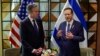 US Secretary of State Antony Blinken, left, and Israeli President Isaac Herzog talk in Tel Aviv, Israel, May 1, 2024.