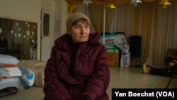 Svetlana in a shelter in Konstiantynivka, in the Donetsk Region, Eastern Ukraine, after she left Bakhmut, pictured on April 11, 2023.