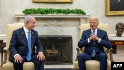 Presiden AS Joe Biden ketika menerima Perdana Menteri Israel Benjamin Netanyahu di Gedung Putih, 25 Juli 2024. 