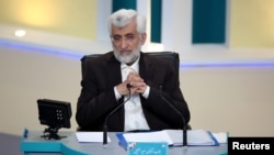 FILE - Presidential candidate Saeed Jalili ​attends an election debate at a television studio, in Tehran, Iran June 8, 2021. Morteza Fakhri Nezhad/YJC/WANA (West Asia News Agency) via REUTERS