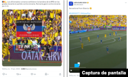 Comparación entre el post viral (izquierda) y una captura del post hecho en la cuenta de la UEFA EURO 2024 (derecha).