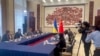 In this image from a video released by Ukraine's Ministry of Foreign Affairs, Ukraine's Foreign Ministry Dmytro Kuleba holds talks with China's Foreign Minister Wang Yi at a meeting in the southern Chinese city of Guangzhou, July 24, 2024.