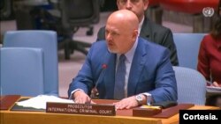 El fiscal de la Corte Penal Internacional, Karim Khan, interviene ante el Consejo de Seguridad de las Naciones Unidas sobre la situación en Darfur, en enero pasado. [Foto: CPI]