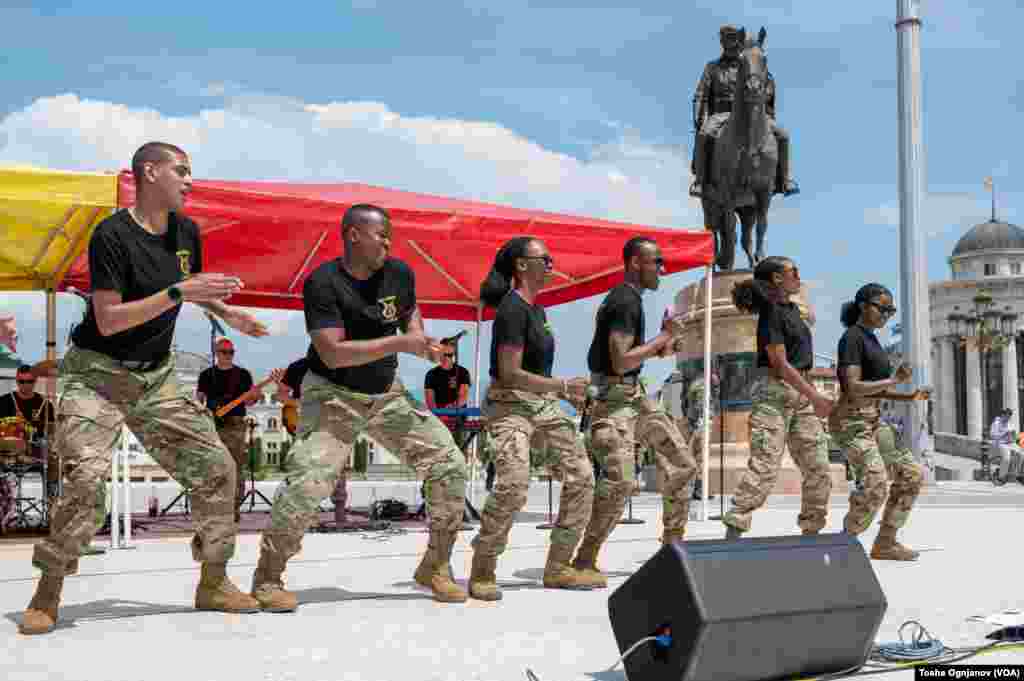 The U.S. Army Europe and Africa Band performed at the Skopje City Square