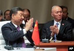China's President Xi Jinping claps during the BRICS summit , in Johannesburg, South Africa, Aug. 23, 2023.