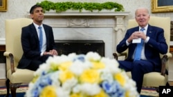 2023年6月8日拜登总统(右)在华盛顿会见英国首相苏纳克(左)