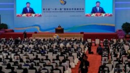 Chinese President Xi Jinping delivers his opening speech o stage for the Belt and Road Forum at the Great Hall of the People in Beijing, Oct. 18, 2023. Experts say the Taliban’s invitation BRI forum signals the continuation of China’s policy of engagement with the group.
