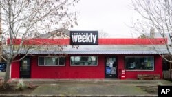 FILE - The office building of the Eugene Weekly is seen in Eugene, Oregon, Dec. 29, 2023. (Todd Cooper via AP)
