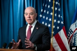 FILE - Secretary of Homeland Security Alejandro Mayorkas speaks at a news conference on Wednesday, May 10, 2023, ahead of the lifting of Title 42. (AP Photo/Kevin Wolf)