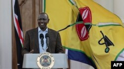 FILE: Kenya President William Ruto speaks during a press conference at State House, in Nairobi, on April 2, 2023, to urge his political rival to call off protests as the opposition vowed to take demonstrators to the street for another day protesting the new president. 