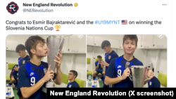 Skrinšot sa Tviter naloga Nju Inglanda, na kojem Esmiru Bajraktareviću čestitaju osvajanje turnira sa mladom reprezentacijom SAD.