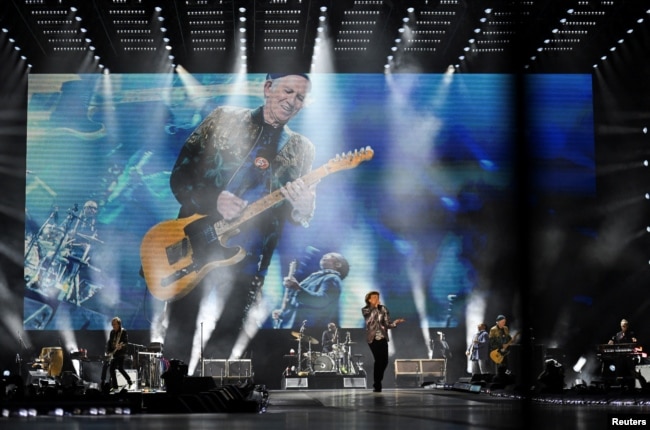 Mick Jagger, Ronnie Wood and Keith Richards of the rock band The Rolling Stones kick off their 2024 Hackney Diamonds tour at the NRG Stadium in Houston, Texas, U.S. April 28, 2024. (REUTERS/Callaghan O'Hare)