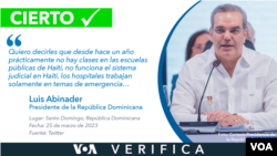 El presidente de República Dominicana, Luis Abinader, brinda un discurso cierto sobre escuelas públicas, sistema de justicia y hospitales de Haití.