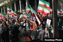 Iranian Americans rally near Los Angeles City Hall on Feb. 11, 2023, to support protesters in Iran who have been demonstrating against their Islamist rulers since the previous September. (Karmel Melamed)