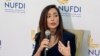 Belgian parliamemt member Darya Safai speaks at a forum organized by the U.S.-based National Union for Democracy in Iran at Washington’s Hay Adams Hotel on March 13, 2023. (Michael Lipin/VOA)