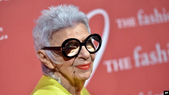 FILE - Auteur of Style honoree Iris Apfel attends The Fashion Group International's Night of Stars Gala at Cipriani Wall Street in New York.