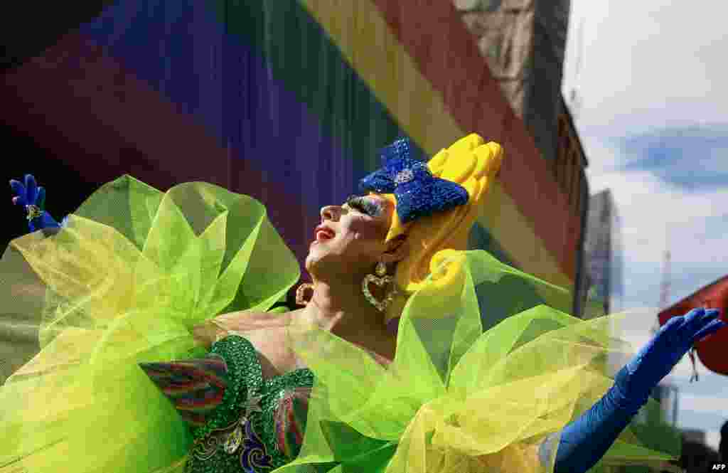 A reveler takes part in the 28th Gay Pride Parade in Sao Paulo, Brazil.