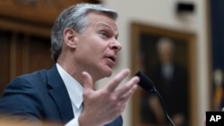 FBI Director Christopher Wray testifies before a House committee about the July 13 shooting of former President Donald Trump at a campaign rally in Butler, Pennsylvania, on Capitol Hill, July 24, 2024. 