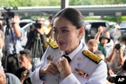 FILE - Paetongtarn Shinawatra arrives before the royal endorsement ceremony appointing her as Thailand's new prime minister in Bangkok on Aug. 18, 2024.