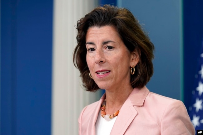 FILE - Commerce Secretary Gina Raimondo speaks during the daily briefing at the White House, Sept. 6, 2022.