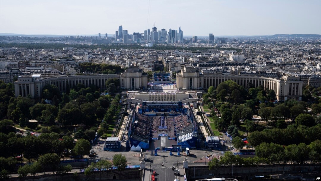 The Champions Park is seen from the Eiffel Tower at the 2024 Summer Olympics, Paris, France, July 29, 2024.