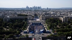 The Champions Park is seen from the Eiffel Tower at the 2024 Summer Olympics, Paris, France, July 29, 2024.