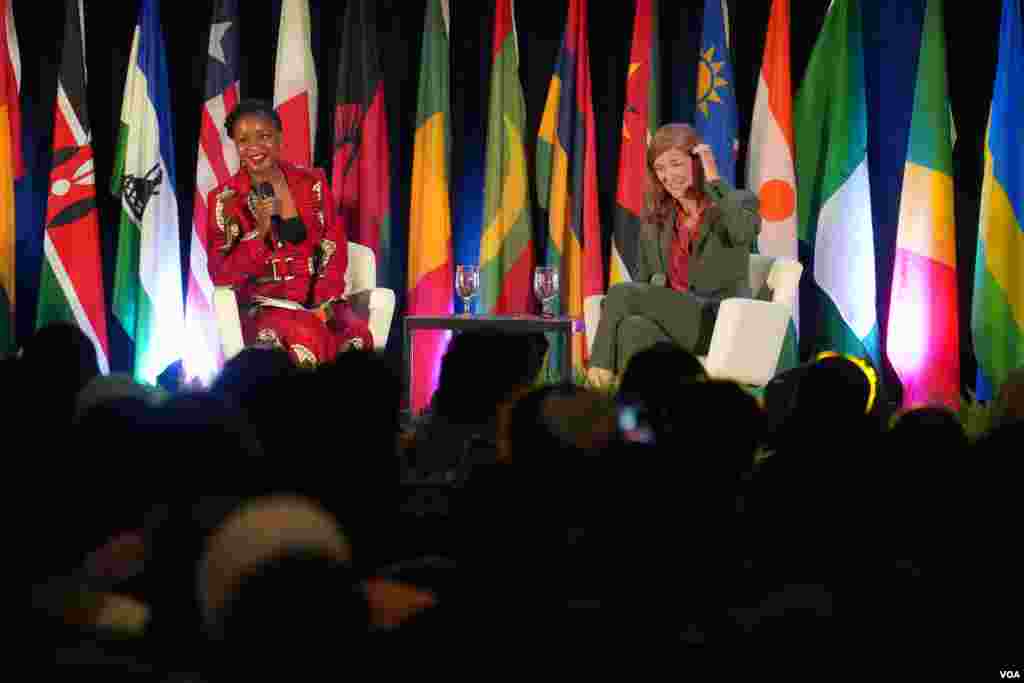 Samantha Powell, USAID Director speaking to Mandela Washington Fellows, Washington, Jul 31. 2023. 