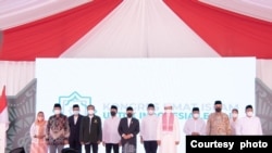 A number of Muslim group leaders, including vice president Ma'ruf Amin (center), gathered at the Congress of Muslims for a Sustainable Indonesia which was held in Jakarta on 29 July 2022. The congress was held to consolidate efforts by Muslims to address the climate crisis.  (Photo: Courtesy of MOSAIC)