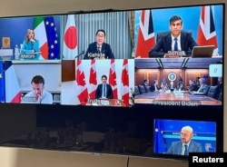 G7 leaders discuss the Iranian attack on Israel during a virtual meeting in this picture obtained from social media, in Brussels, Belgium, April 14, 2024. (Charles Michel via X via Reuters)