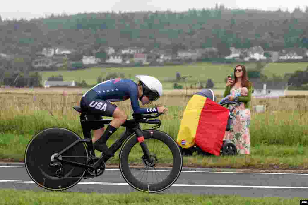 U.S. rider Ella Brenneman takes part in the women&#39;s Junior Individual Time Trial in Stirling during the UCI Cycling World Championships in Scotland.
