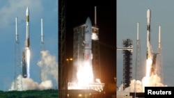 Слева направо: запуски ракеты Atlas V, Vulcan Centaur и Falcon 9