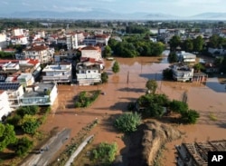 Floodwaters cover a suburb after the country's record rainstorm, in Larissa, Thessaly region, central Greece, Sept. 8, 2023.