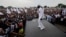 Congolese political veteran and presidential candidate Martin Fayulu addresses supporters during a campaign rally in Kinshasa in the Democratic Republic of Congo, Dec. 16, 2023.