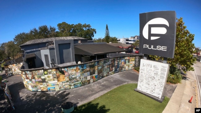 This image shows the former Pulse Nightclub — the site of the 2016 mass shooting that killed 49 patrons— sits south of downtown Orlando, Fla., Wednesday, Oct. 18, 2023. (Joe Burbank/Orlando Sentinel via AP, File)