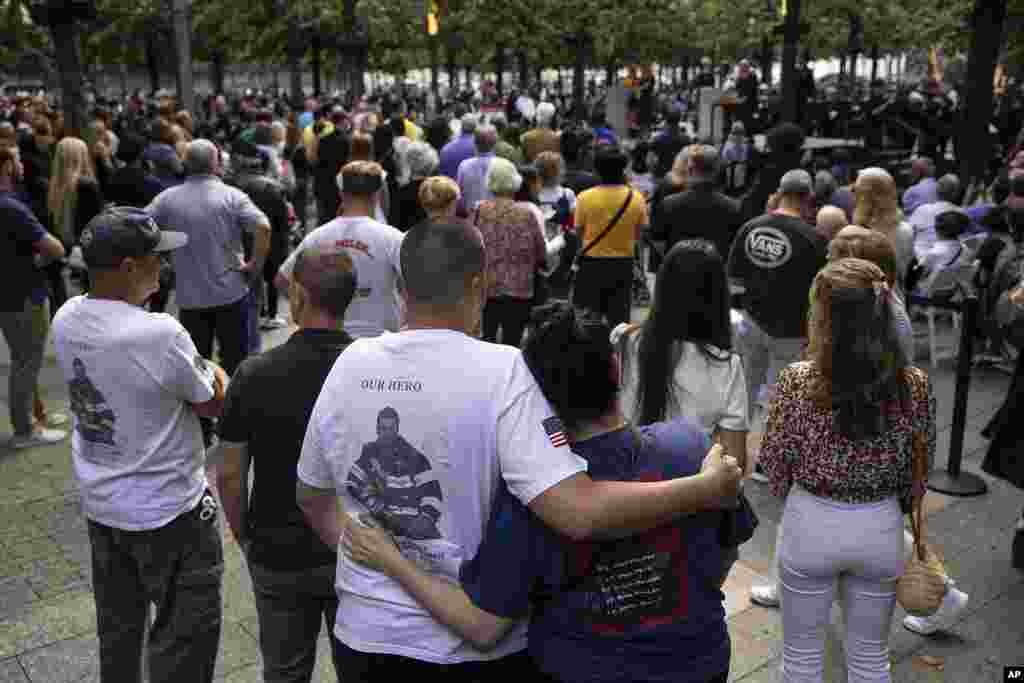 Family members of victims attend the commemoration ceremony on the 22nd anniversary of the September 11, 2001, terror attacks, in New York.