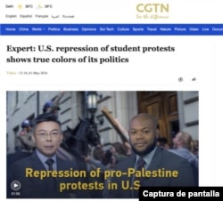 Captura del video publicado por CGTN, donde un profesor de la Universidad Towson acusa a Estados Unidos de comportamiento imperial.