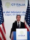 U.S. Secretary of State Antony Blinken meets the journalists during a press conference at the G7 Foreign Ministers meeting on Capri Island, Italy, April 19, 2024. 